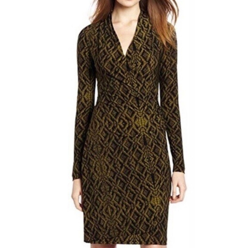 KamaliKulture Norma Kamali Green Snakeskin Wrap Dress Long Sleeve Small